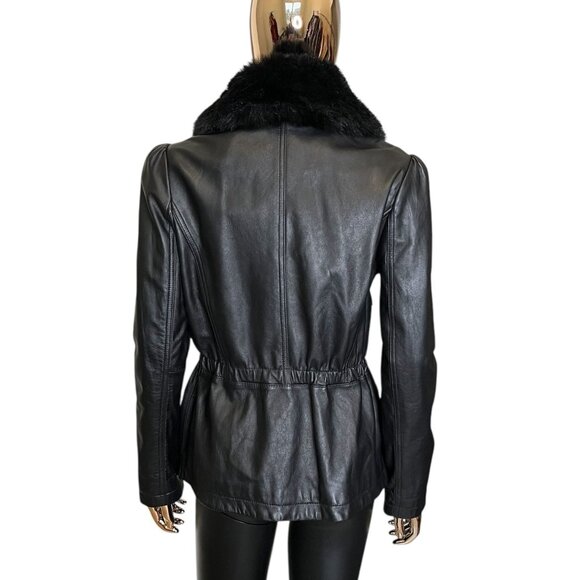 Karl Lagerfeld Black Genuine Leather Jacket W/Detachable Faux Fur Collar Medium - Picture 4 of 14